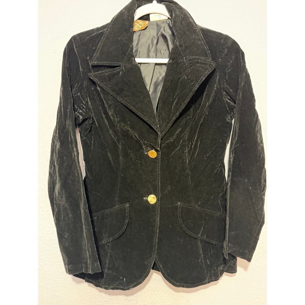 Vintage Latch On Women Blazer Black Velvet Gold Button M 90s Goth Dark Academia‎